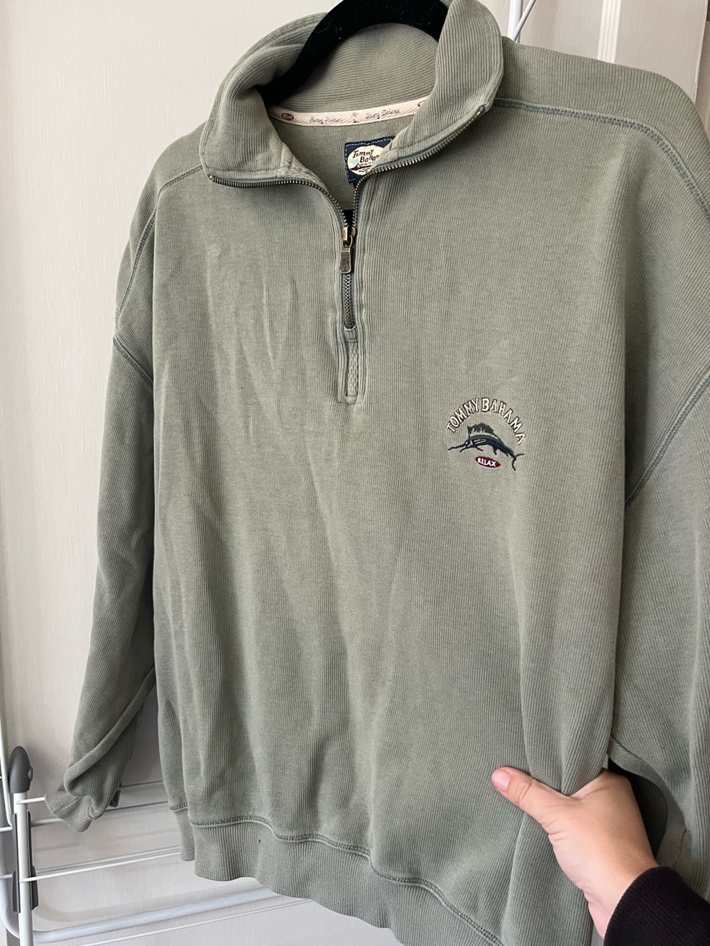 Tommy Bahama Sage Green Quarter Zip Pullover Sweater